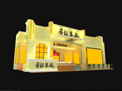 54平米展臺設(shè)計制作：二面開口/歐式/木質(zhì)結(jié)構(gòu)/米色，為房產(chǎn)展展商而作（免費使用）