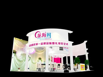 99平米展臺設(shè)計(jì)制作：三面開口/歐式/木質(zhì)結(jié)構(gòu)/白色，為房產(chǎn)展展商而作（免費(fèi)使用）
