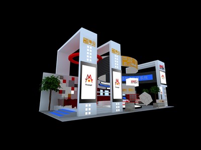 65平米展臺設(shè)計制作：三面開口/現(xiàn)代/型材結(jié)構(gòu)/彩色，為家具展展商而作（免費使用）