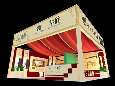 24平米展臺(tái)設(shè)計(jì)制作：二面開口/歐式/木質(zhì)結(jié)構(gòu)/米色，為房產(chǎn)展展商而作（免費(fèi)使用）