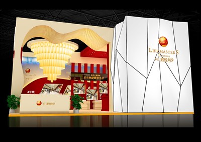 91平米展臺設計制作：二面開口/前衛(wèi)/型材結(jié)構(gòu)/紅色，為房產(chǎn)展展商而作（免費使用）