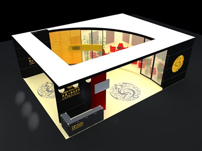 88平米展臺設(shè)計(jì)制作：二面開口/前衛(wèi)/型材結(jié)構(gòu)/彩色，為房產(chǎn)展展商而作（免費(fèi)使用）