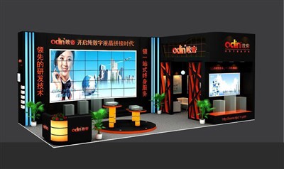 72平米展臺(tái)設(shè)計(jì)制作：二面開口/現(xiàn)代/木質(zhì)結(jié)構(gòu)/黑色，為電子展展商而作（免費(fèi)使用）
