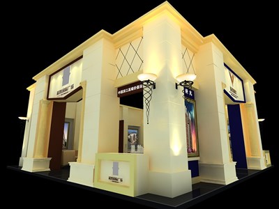 100平米展臺設計制作：四面開口/歐式/木質結構/米色，為家具展展商而作（免費使用）