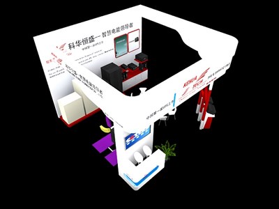 36平米展臺(tái)設(shè)計(jì)制作：三面開(kāi)口/現(xiàn)代/型材結(jié)構(gòu)/白色，為電子展展商而作（免費(fèi)使用）