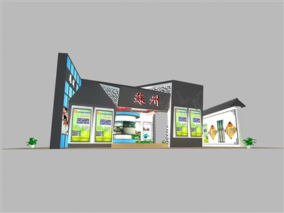 512平米展臺設(shè)計制作：三面開口/現(xiàn)代/木質(zhì)結(jié)構(gòu)/灰色，為旅游展展商而作（免費使用）