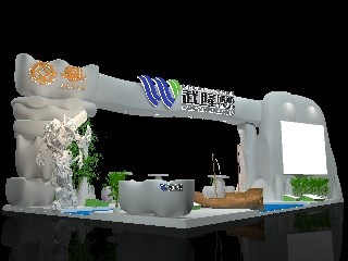 144平米展臺設(shè)計制作：四面開口/前衛(wèi)/型材結(jié)構(gòu)/灰色，為旅游展展商而作（免費使用）