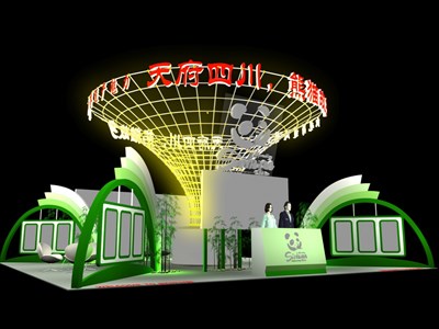 100平米展臺(tái)設(shè)計(jì)制作：四面開(kāi)口/前衛(wèi)/型材結(jié)構(gòu)/綠色，為旅游展展商而作（免費(fèi)使用）