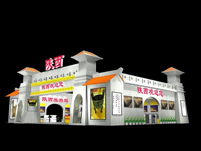 180平米展臺設(shè)計制作：三面開口/中式/木質(zhì)結(jié)構(gòu)/灰色，為旅游展展商而作（免費使用）