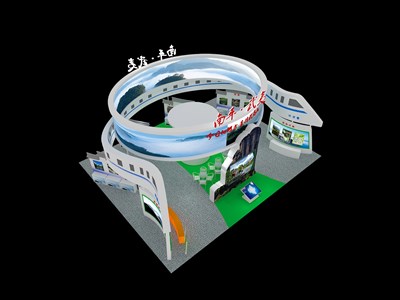 180平米展臺設(shè)計制作：四面開口/前衛(wèi)/型材結(jié)構(gòu)/白色，為旅游展展商而作（免費(fèi)使用）