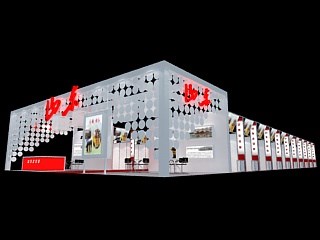 576平米展臺設(shè)計制作：三面開口/現(xiàn)代/型材結(jié)構(gòu)/白色，為旅游展展商而作（免費(fèi)使用）