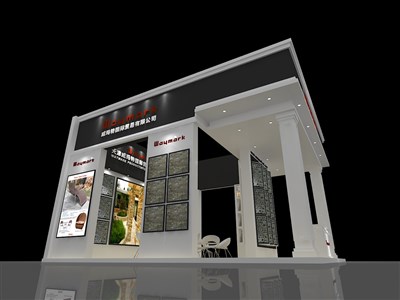 56平米展臺設計制作：三面開口/歐式/木質(zhì)結構/灰色，為建材展展商而作（免費使用）