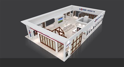 292.5平米展臺設計制作：四面開口/現(xiàn)代/木質結構/米色，為建材展展商而作（免費使用）