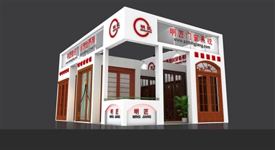 54平米展臺(tái)設(shè)計(jì)制作：二面開(kāi)口/現(xiàn)代/木質(zhì)結(jié)構(gòu)/白色，為建材展展商而作（免費(fèi)使用）