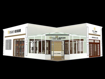 140平米展臺設(shè)計(jì)制作：二面開口/現(xiàn)代/木質(zhì)結(jié)構(gòu)/米色，為建材展展商而作（免費(fèi)使用）