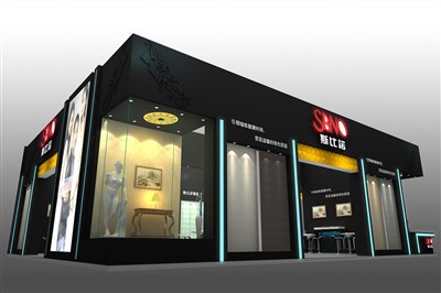 180平米展臺(tái)設(shè)計(jì)制作：三面開口/現(xiàn)代/木質(zhì)結(jié)構(gòu)/黑色，為建材展展商而作（免費(fèi)使用）
