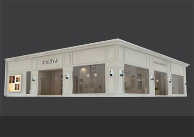 341.2平米展臺設計制作：二面開口/歐式/木質結構/米色，為建材展展商而作（免費使用）