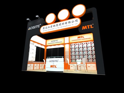 18平米展臺設計制作：一面開口/現(xiàn)代/木質結構/黑色，為建材展展商而作（免費使用）