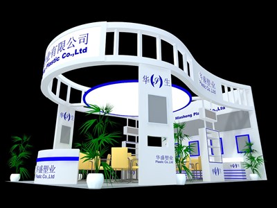 54平米展臺(tái)設(shè)計(jì)制作：三面開(kāi)口/現(xiàn)代/木質(zhì)結(jié)構(gòu)/白色，為建材展展商而作（免費(fèi)使用）