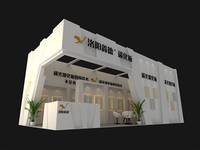 55平米展臺(tái)設(shè)計(jì)制作：二面開口/現(xiàn)代/木質(zhì)結(jié)構(gòu)/白色，為建材展展商而作（免費(fèi)使用）