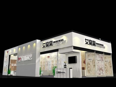 166.5平米展臺設(shè)計(jì)制作：二面開口/現(xiàn)代/木質(zhì)結(jié)構(gòu)/米色，為建材展展商而作（免費(fèi)使用）