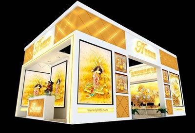 54平米展臺設(shè)計制作：二面開口/現(xiàn)代/木質(zhì)結(jié)構(gòu)/黃色，為建材展展商而作（免費使用）