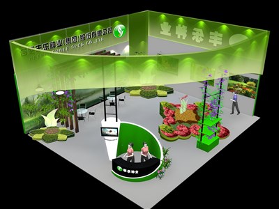 120平米展臺設(shè)計制作：二面開口/現(xiàn)代/木質(zhì)結(jié)構(gòu)/綠色，為綜合展展商而作（免費(fèi)使用）