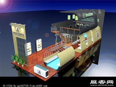 102平米展臺設(shè)計制作：一面開口/現(xiàn)代/雙層結(jié)構(gòu)/米色，為建材展展商而作（免費使用）