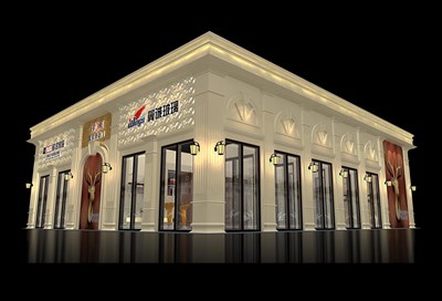 162平米展臺設計制作：二面開口/現(xiàn)代/型材結(jié)構(gòu)/灰色，為建材展展商而作（免費使用）