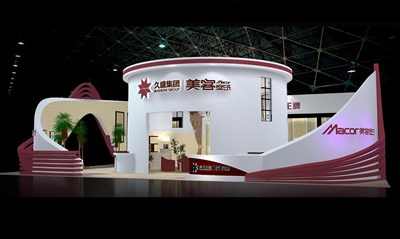270平米展臺設(shè)計(jì)制作：三面開口/現(xiàn)代/木質(zhì)結(jié)構(gòu)/白色，為建材展展商而作（免費(fèi)使用）