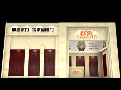 36平米展臺(tái)設(shè)計(jì)制作：一面開口/歐式/木質(zhì)結(jié)構(gòu)/米色，為建材展展商而作（免費(fèi)使用）