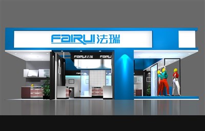 108平米展臺設(shè)計制作：三面開口/現(xiàn)代/木質(zhì)結(jié)構(gòu)/藍(lán)色，為建材展展商而作（免費使用）