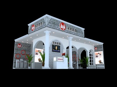 54平米展臺設計制作：三面開口/歐式/木質(zhì)結構/灰色，為建材展展商而作（免費使用）