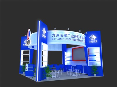 36平米展臺設(shè)計制作：三面開口/現(xiàn)代/木質(zhì)結(jié)構(gòu)/藍色，為建材展展商而作（免費使用）