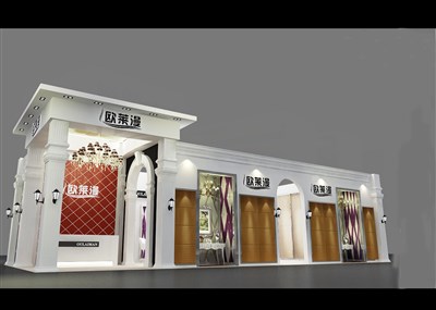 90平米展臺設(shè)計制作：二面開口/歐式/木質(zhì)結(jié)構(gòu)/白色，為建材展展商而作（免費使用）