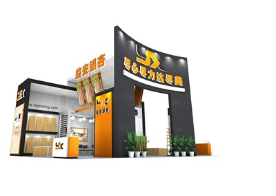 80平米展臺(tái)設(shè)計(jì)制作：三面開口/現(xiàn)代/木質(zhì)結(jié)構(gòu)/灰色，為建材展展商而作（免費(fèi)使用）