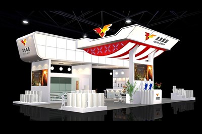 135平米展臺設計制作：四面開口/現代/木質結構/白色，為建材展展商而作（免費使用）