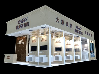 72平米展臺(tái)設(shè)計(jì)制作：三面開(kāi)口/現(xiàn)代/木質(zhì)結(jié)構(gòu)/白色，為建材展展商而作（免費(fèi)使用）