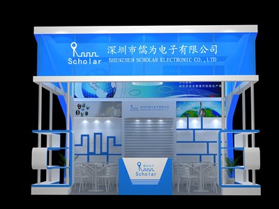 36平米展臺設(shè)計制作：三面開口/現(xiàn)代/型材結(jié)構(gòu)/藍色，為電子展展商而作（免費使用）