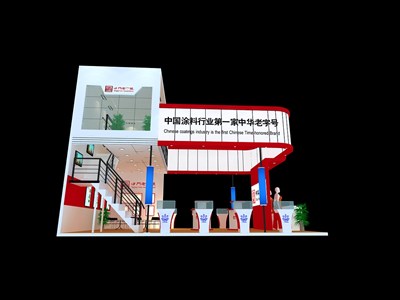 54平米展臺設計制作：三面開口/現代/木質結構/紅色，為建材展展商而作（免費使用）