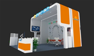 36平米展臺(tái)設(shè)計(jì)制作：三面開口/現(xiàn)代/木質(zhì)結(jié)構(gòu)/黃色，為醫(yī)藥展展商而作（免費(fèi)使用）