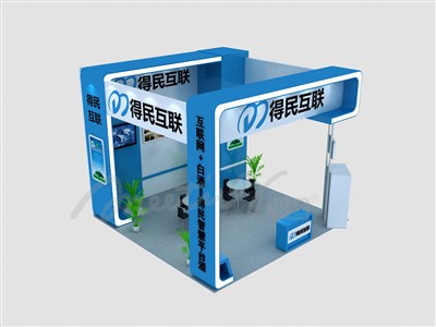 36平米展臺(tái)設(shè)計(jì)制作：三面開口/現(xiàn)代/木質(zhì)結(jié)構(gòu)/藍(lán)色，為建材展展商而作（免費(fèi)使用）