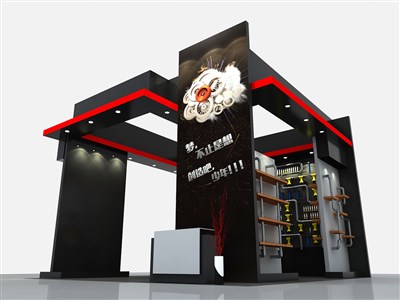 36平米展臺(tái)設(shè)計(jì)制作：三面開口/現(xiàn)代/木質(zhì)結(jié)構(gòu)/黑色，為綜合展展商而作（免費(fèi)使用）