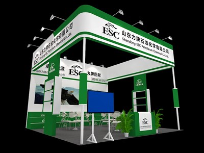 36平米展臺設計制作：三面開口/現(xiàn)代/木質結構/綠色，為能源展展商而作（免費使用）