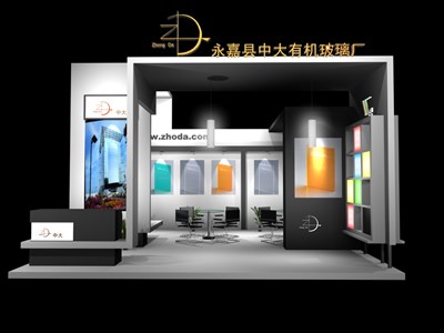 36平米展臺設計制作：三面開口/現代/木質結構/灰色，為建材展展商而作（免費使用）