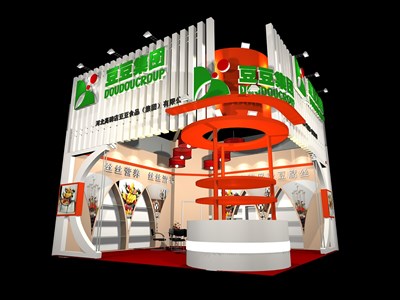 49平米展臺(tái)設(shè)計(jì)制作：二面開口/前衛(wèi)/木質(zhì)結(jié)構(gòu)/綠色，為食品展展商而作（免費(fèi)使用）