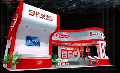 72平米展臺(tái)設(shè)計(jì)制作：四面開口/現(xiàn)代/木質(zhì)結(jié)構(gòu)/紅色，為食品展展商而作（免費(fèi)使用）