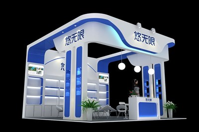 36平米展臺設計制作：三面開口/現(xiàn)代/木質結構/白色，為食品展展商而作（免費使用）