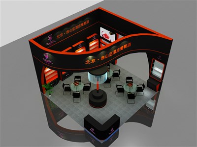 36平米展臺(tái)設(shè)計(jì)制作：三面開口/現(xiàn)代/木質(zhì)結(jié)構(gòu)/黑色，為糖酒展展商而作（免費(fèi)使用）