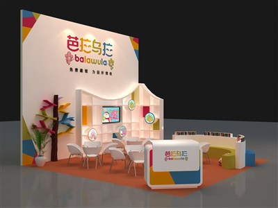 36平米展臺設(shè)計制作：三面開口/前衛(wèi)/木質(zhì)結(jié)構(gòu)/彩色，為文具圖書展展商而作（免費使用）
